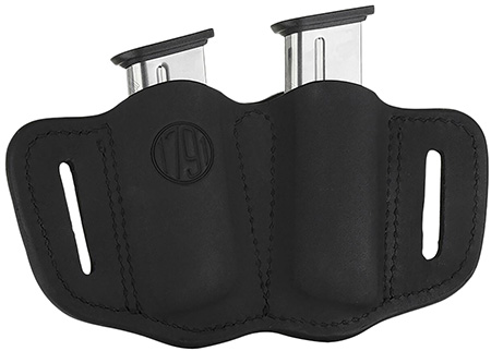 [816161020418] 1791 Gunleather MAG21SBLA MAG2.1 Double Mag Holster Stealth Black Leather Belt Slide Belts 1.50" Wide Compatible w/ Single Stack Ambidextrous
