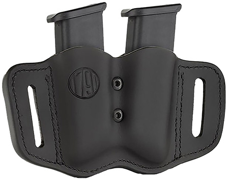[816161024850] 1791 Gunleather MAGF22SBLA MAG-F Double Mag Holster Stealth Black Leather Belt Slide Compatible w/ Double Stack Ambidextrous