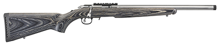 [736676083688] Ruger 8368 American Rimfire Target Full Size 22 WMR 9+1 18" Satin Stainless Threaded Bull Barrel, Satin Stainless Scope Rail Receiver, Black Laminate Fixed Stock, Right Hand