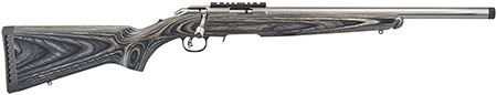 [736676083695] Ruger 8369 American Rimfire Target Full Size 17 HMR 9+1 18" Satin Stainless Threaded Bull Barrel, Satin Stainless Scope Rail Receiver, Black Laminate Fixed Stock, Right Hand