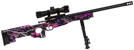 [611613021483] Crickett KSA2148 Precision Package 22 LR Caliber with 1rd Capacity, 16.12" Bull Barrel, Blued Metal Finish  &  Fixed Thumbhole Muddy Girl Synthetic Stock Right Hand (Youth) Includes Scope  &  Bipod