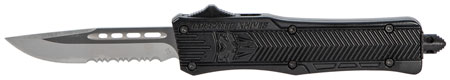 [099654021820] CobraTec Knives SBCTK1SDS CTK-1  Small 2.75" OTF Drop Point Part Serrated D2 Steel Blade/ Black Aluminum Handle Features Glass Breaker Includes Pocket Clip