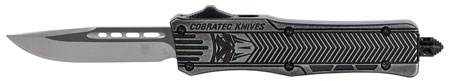 [099654022094] CobraTec Knives SSWCTK1SDNS CTK-1  Small 2.75" OTF Drop Point Plain D2 Steel Blade/Black Stonewashed Aluminum Handle Features Glass Breaker Includes Pocket Clip