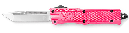 [099654022742] CobraTec Knives SPKCTK1STNS CTK-1  Small 2.75" OTF Tanto Plain D2 Steel Blade/Pink Aluminum Handle Features Glass Breaker Includes Pocket Clip