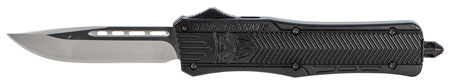 [099654023282] CobraTec Knives MBCTK1MDNS CTK-1  Medium 3" OTF Drop Point Plain D2 Steel Blade/Black Aluminum Handle Features Glass Breaker Includes Side Button