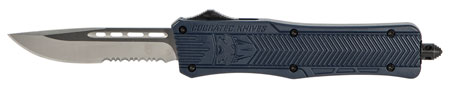 [099654023640] CobraTec Knives MNYCTK1MDS CTK-1  Medium 3" OTF Drop Point Part Serrated D2 Steel Blade/NYPD Blue Aluminum Handle Features Glass Breaker Includes Pocket Clip