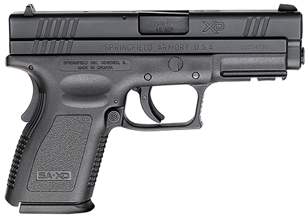 [706397900014] Springfield Armory XD9645 XD *CA Compliant Compact Frame 45 ACP 10+1, 4" Black Melonite Steel Barrel, Black Melonite Serrated Steel Slide, Black Polymer Frame w/Picatinny Rail