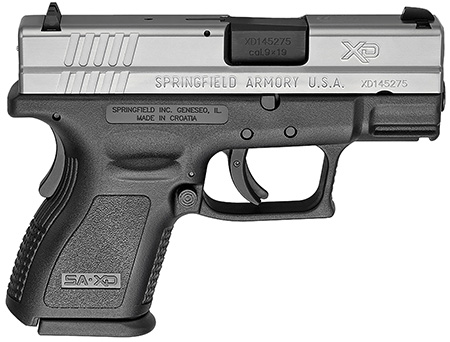 [706397853457] Springfield Armory XD9821 XD *CA Compliant Sub-Compact Frame 9mm Luger 10+1, 3" Black Melonite Steel Barrel, Serrated Stainless Steel Slide, Black Polymer Frame w/Picatinny Rail