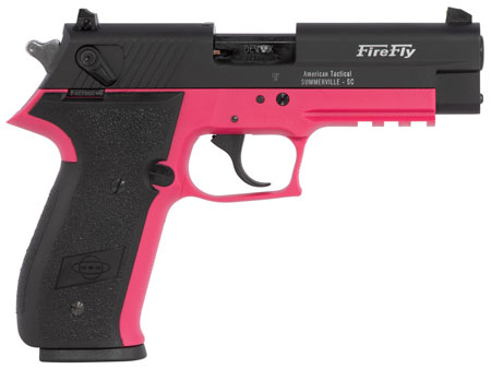 [853267007028] GSG GERG2210FFP FireFly  22 LR 10+1 4" Black Serrated Slide, Pink Zinc Alloy w/Accessory Rail Frame, Black Polymer Grip