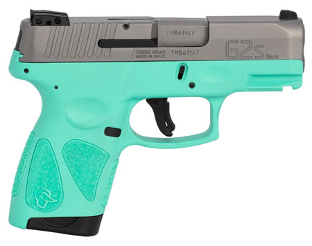 [725327617433] Taurus 1G2S939C G2S  Compact Frame 9mm Luger 7+1 3.26" Matte Stainless Steel Barrel, Matte Serrated Stainless Steel Slide, Cyan Polymer Frame w/Picatinny Rail  &  Polymer Grip, Right Hand