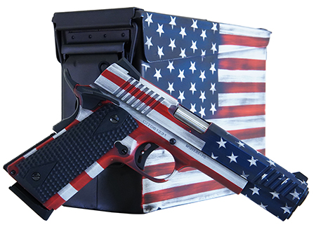 [682146282146] Citadel CITC45FUSAAC M1911 Flag 45 ACP 8+1, 5" Stainless Steel Barrel, American Flag Cerakote Serrated Steel Slide, Steel Frame w/Beavertail, Features Matching Ammo Can, Ambidextrous