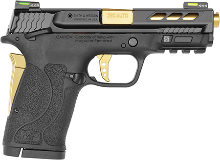 [022188879179] Smith  &  Wesson 12719 Performance Center M & P Shield EZ M2.0 380 ACP 3.80" 8+1 Black Black Armornite Stainless Steel Slide Black Polymer Grip Gold Colored Accents