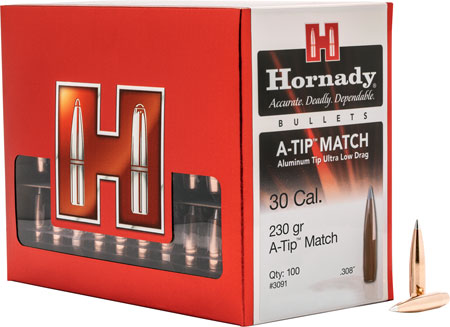 [090255230918] Hornady 3091 A-Tip Match 30 Cal .308 230 gr A Tip Match 100 Per Box/ 10 Case
