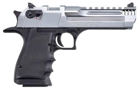 [761226089698] Magnum Research DE357L5BC Desert Eagle L5 357 Mag 5" with Muzzle Brake 9+1 Black Hardcoat Anodized Aluminum Frame Brushed Chrome Carbon Steel Slide Black Hogue Wraparound Rubber Grip