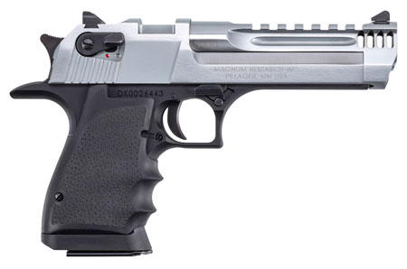 [761226089681] Magnum Research DE44L5BC Desert Eagle L5 44 Rem Mag 5" with Muzzle Brake 8+1 Black Hardcoat Anodized Aluminum Brushed Chrome Carbon Steel Slide Black Hogue Wraparound Rubber Grip