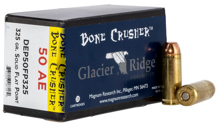 [761226087182] Magnum Research DEP50FP325 BoneCrusher  50AE 325gr Flat Point 25 Per Box/20 Case