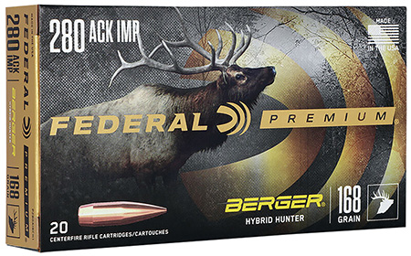 [604544649239] Federal P280AIBCH1 Premium  280Ackley Improved 168gr Berger Hybrid Hunter 20 Per Box/10 Case