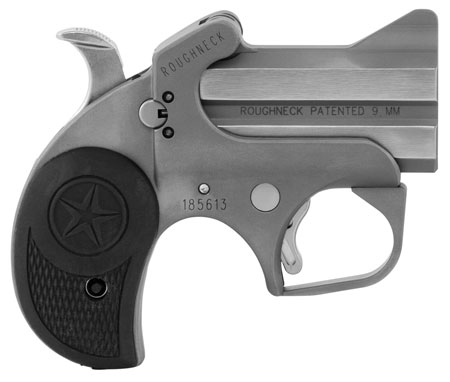 [855959005091] Bond Arms BARN Roughneck  9mm Luger 2rd 2.50" Stainless Steel Double Barrel w/Bead Blasted Frame, Blade Front/Fixed Rear Sights, Rebounding Hammer, Rubber Grip, Manual Safety