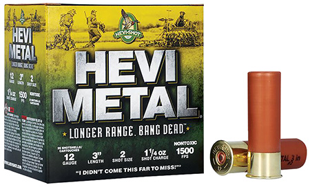 [816383002728] HEVI-Metal HS38002 HEVI-Metal Longer Range 12Gauge 3" 1 1/4oz 2Shot 25 Per Box/10 Case
