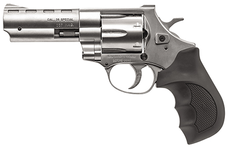 [741566600685] Weihrauch Guns 770128 Windicator  Medium Frame 357 Mag 6 Shot, 4" Nickel Steel Barrel, Nickel Cylinder, Nickel Steel Frame, Black Finger Grooved Rubber Grip, Spurred Hammer