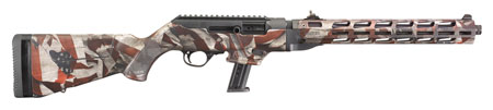 [736676191215] Ruger 19121 PC Carbine  9mm Luger 17+1 16.12" Threaded/Fluted Barrel, American Flag Cerakote Aluminum Alloy Receiver, American Flag Synthetic Stock, Optics Ready