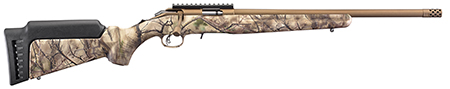 [736676083732] Ruger 8373 American Rimfire  Full Size 22 WMR 9+1 18" Bronze Cerakote Threaded Barrel, Bronze Picatinny Rail Steel Receiver, GoWild Camo I-M Brush Synthetic Fixed Stock, Right Hand