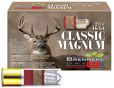 [4030128160184] Brenneke SL162CLM Classic Magnum  16Gauge 2.75" 1oz Slug Shot 5 Per Box/50 Case
