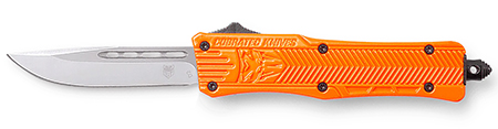 [099654022513] CobraTec Knives SORCTK1SDNS CTK-1  Small 2.75" OTF Drop Point Plain D2 Steel Blade/Orange Aluminum Handle Features Glass Breaker Includes Pocket Clip
