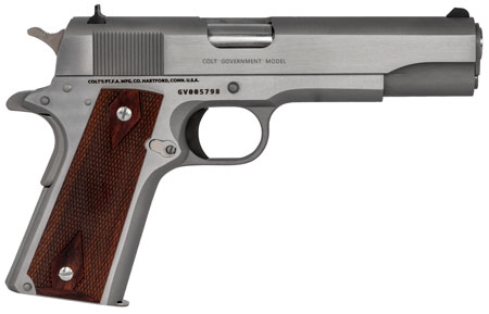 [098289112224] Colt Mfg O1911CSS 1911 Government 45 ACP 7+1 5" Stainless National Match Barrel, Serrated Stainless Steel Slide, Stainless Steel Frame w/Beavertail, Rosewood Grip, Right Hand