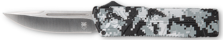 [099654026375] CobraTec Knives WDCCTLWDNS Lightweight  3.25" OTF Drop Point Plain D2 Steel Blade/Winter Digi Camo Aluminum Handle Includes Pocket Clip