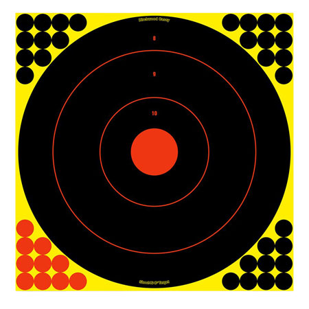 [029057341867] Birchwood Casey 34186 Shoot-N-C Reactive Target Self-Adhesive Paper Black/Yellow/Red 12" Bullseye 12 Pack