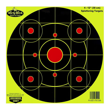 [029057359121] Birchwood Casey 35912 Dirty Bird Sight-In Circle Paper Hanging Pistol/Rifle 12" Black/Red 4 Per Pkg
