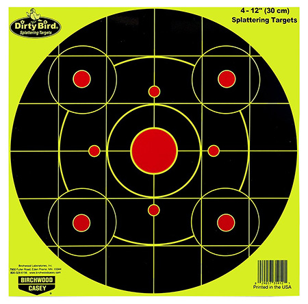 [029057359251] Birchwood Casey 35925 Dirty Bird  12" Bullseye Paper Hanging Pistol/Rifle Black/Yellow 25 Per Pkg