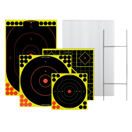 [029057381023] Birchwood Casey 38102 Sharpshooter Stand  &  Target Kit Standing Paper Black/Yellow 1 Frame/4 Targets