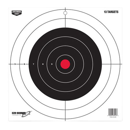 [029057370133] Birchwood Casey 37013 EZE-Scorer  12" Bullseye Paper Hanging Pistol/Rifle Black/Red 13 Per Pkg