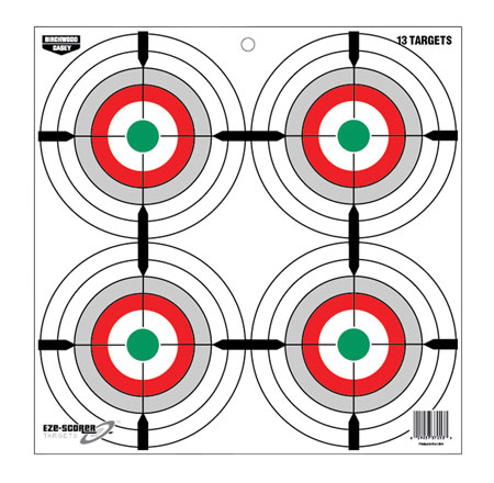 [029057372533] Birchwood Casey 37253 EZE-Scorer  12" Bullseye Paper Hanging Multi-Color 13 Per Pkg