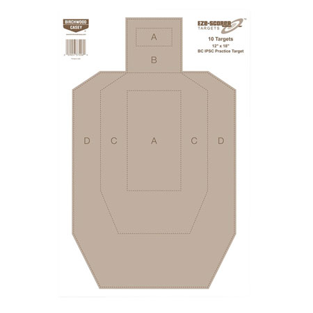[029057372069] Birchwood Casey 37206 EZE-Scorer  IPSC Silhouette Paper Hanging Universal 12" x 18" Tan 10 Pk.