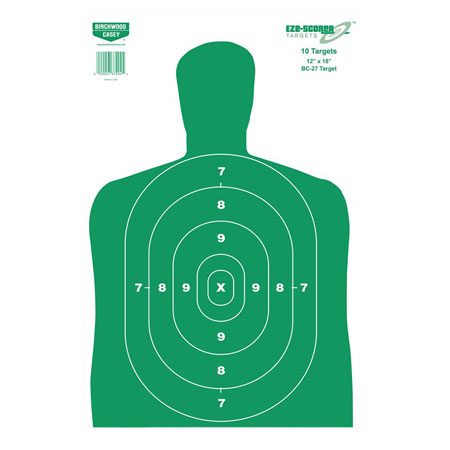 [029057372045] Birchwood Casey 37204 EZE-Scorer BC-27 Silhouette Paper Hanging Universal 12" x 18" Green/White 10 Pk.