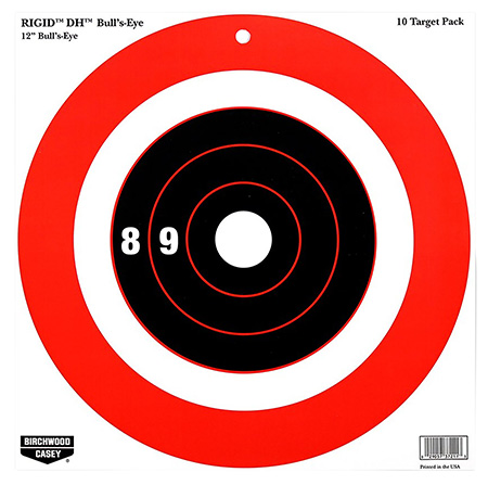 [029057372113] Birchwood Casey 37211 Rigid DH Bullseye Tagboard Hanging 12" x 12" Black/Orange 10 Pk.