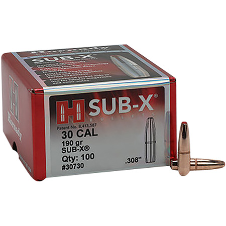 [090255307306] Hornady 30730 Sub-X  30 Cal .308 190 gr Subsonic eXpanding 100 Per Box/ 15 Case