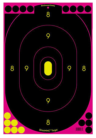 [029057346336] Birchwood Casey 34633 Shoot-N-C Reactive Target Self-Adhesive Paper Black/Pink 12"x18" Oval Silhouette 100 Pack