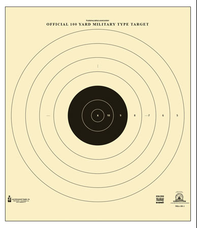 [816506026532] Action Target SR1100 Sighting Military Bullseye Tagboard Hanging 100 yds 21" x 21" Black/White 100 Per Box