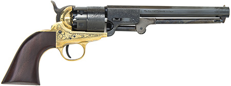 [040589022710] Traditions FR185118 1851 Navy Break Open 44 Cal #11 Percussion 7.50" 6 Shot Brass Engraved Frame Blued Engraved Barrel Blued Cylinder Walnut Grip