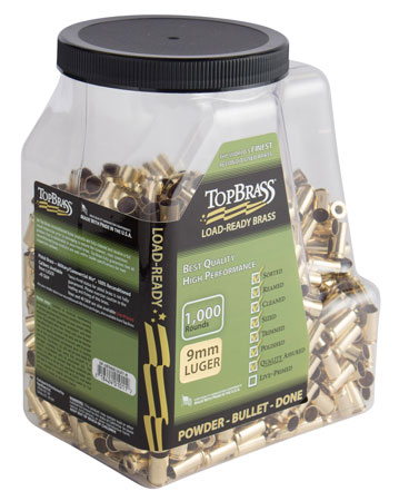 [818424011256] Top Brass 6B9MMLUGXYMJ Premium Reconditioned Unprimed Cases 9mmLuger Handgun Brass 1000/Jug