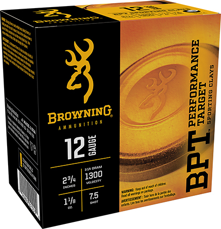 [020892023338] Browning Ammo B193631227 BPT Performance Target Sporting Clay 12Gauge 2.75" 1 1/8oz 7.5Shot 25 Per Box/10 Case