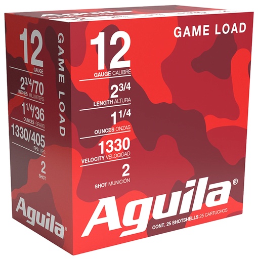 [640420002583] Aguila 1CHB1202 Game Load  12Gauge 2.75" 1 1/4oz 2Shot 25 Per Box/10 Case