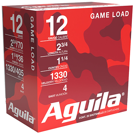 [640420002378] Aguila 1CHB1204 Game Load  12Gauge 2.75" 1 1/4oz 4Shot 25 Per Box/10 Case