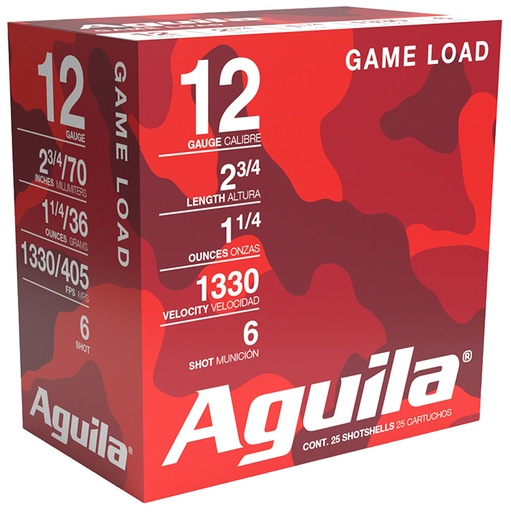 [640420002569] Aguila 1CHB1206 Game Load  12Gauge 2.75" 1 1/4oz 6Shot 25 Per Box/10 Case