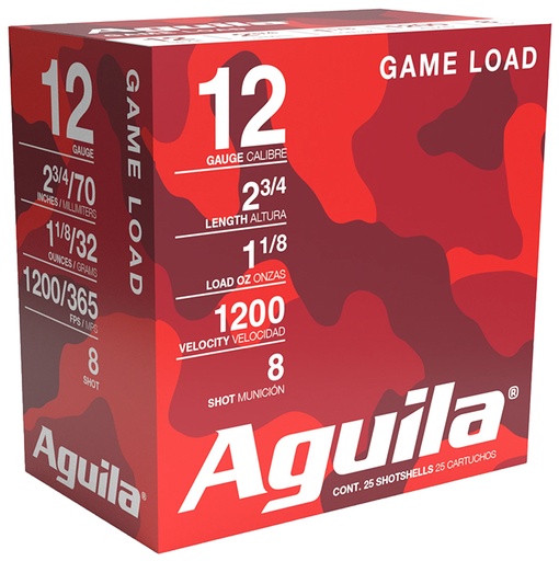 [640420002712] Aguila 1CHB1218 Game Load  12Gauge 2.75" 1 1/8oz 8Shot 25 Per Box/10 Case