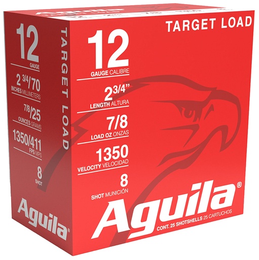 [640420002606] Aguila 1CHB1252 Target Load Competition 12Gauge 2.75" 7/8oz 8Shot 25 Per Box/10 Case